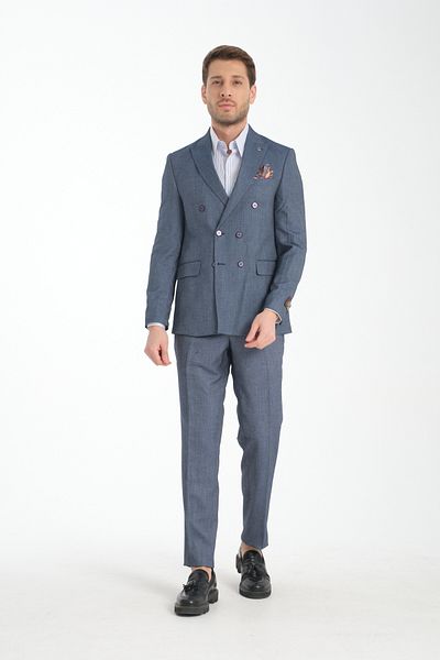 Frappoli Slim Fit Double Breasted Men's Straight Pointed Neck Double Slit Lined Suit Dress