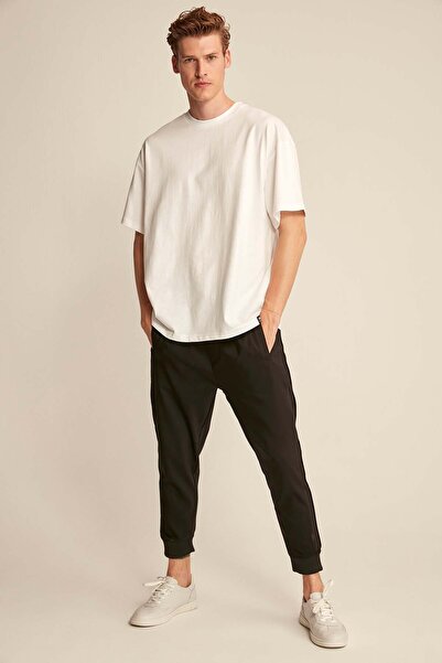 GRIMELANGE Jett Erkek Oversize Fit %100 Organik Pamuk Kalın Dokulu Bisiklet Yakalı Beyaz T-shirt