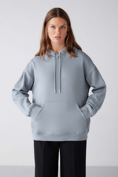 GRIMELANGE Dámská mikina Adel z biobavlny fleece uvnitř měkká uvolněná klokaní kapsa s kapucí