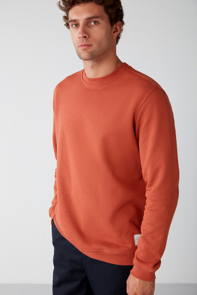 GRIMELANGE Travıs Erkek Organik Kumaşlı Yumuşacık Regular Fit Yuvarlak Yakalı Turuncu Sweatshirt