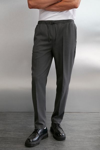 GRIMELANGE Blaz Herren-Hose aus gewebtem Stoff mit elastischem Bund, schmale Passform, anthrazitfarbene Hose mit Kordeltaschen