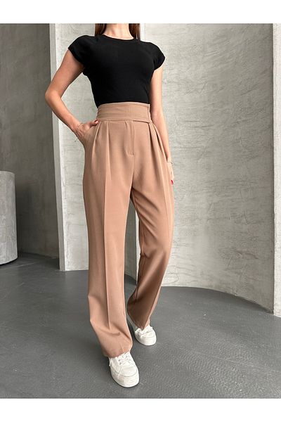 LePold Pantaloni Palazzo negri cu închidere velcro din Lycra de damă