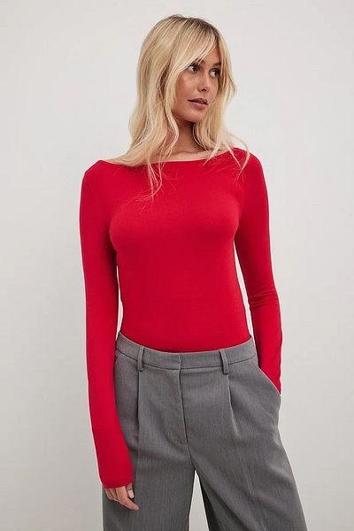 Madmext Roter Basic-Damen-Body mit U-Boot-Ausschnitt MG1997