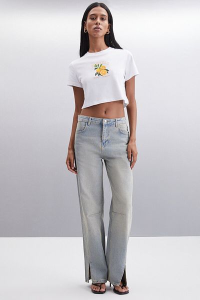 GRIMELANGE Γυναικείο T-Shirt TANITH White Crop - 100% βαμβάκι