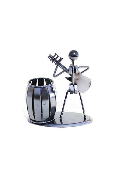 SUME Decorative Bass Guitar Playing Man Metal Pen Holder Table Ornament