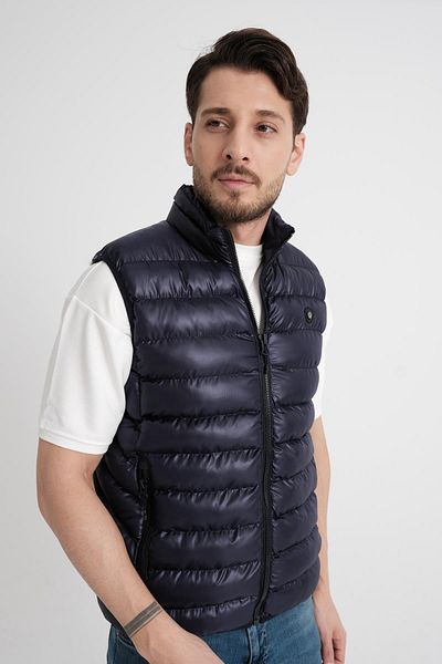 Piyera Men's Polyester Elyas Zippered Navy Blue Quilted Vest - 1004