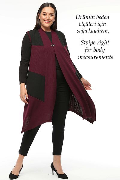 Laden Large Size Flowy Hijab Long Mother Spring Summer Women's Burgundy Asymmetrical Vest