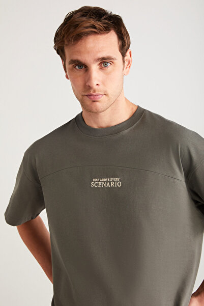 GRIMELANGE Ανδρικό μπλουζάκι Lorenzo με ειδική ρουστίκ υφή 100% οργανικό βαμβάκι με λεπτομέρεια κανονικό γκρι