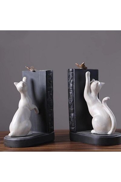 SUME Decorative Cat Figured Butterfly Detailed Double Book Holder Book Support Decorative Object