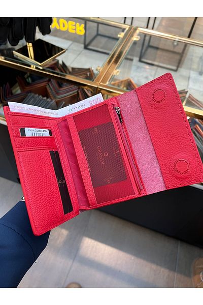 Deriza Grande 2784 - محفظة نسائية من الجلد الطبيعي باللون الأحمر