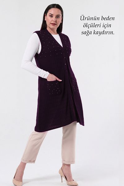 Laden Knitwear Large Women's Size Seasonal Mother Long Stone Purple Vest