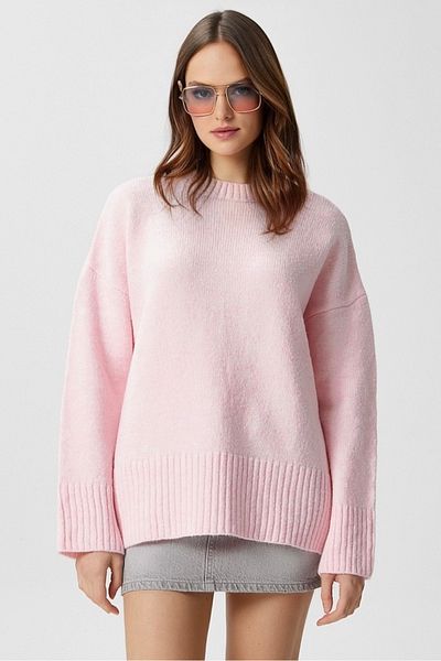 Ritnice Pulover de damă Homy Soft Crew Deck Soft Pink Oversize Knitwear