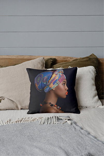 Home Athira African Woman Portrait Patterned Rachel Fabric 45X45 Throw Pillow...