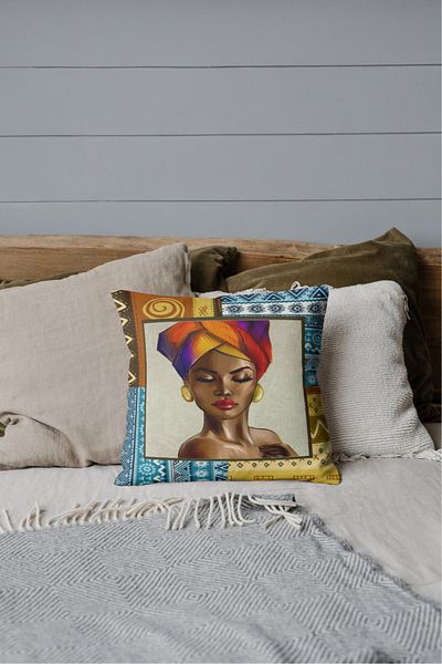 Home Athira Elegant Rachel Fabric - African Women's Portrait Pattern 45X45 Throw Pillow Cover