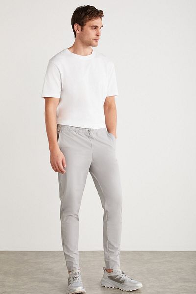 GRIMELANGE Cristian Men's Technical Fabric Gray Sweatpants with Elastic Waist and Stopper Detail