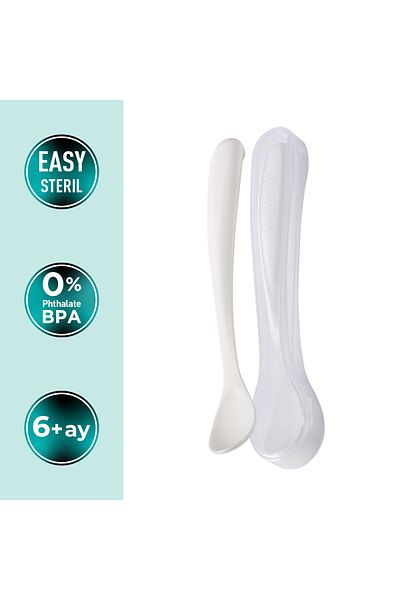 Mamajoo Ergonomic Feeding Spoon & Storage Box, White, 6 Months, Set of Two