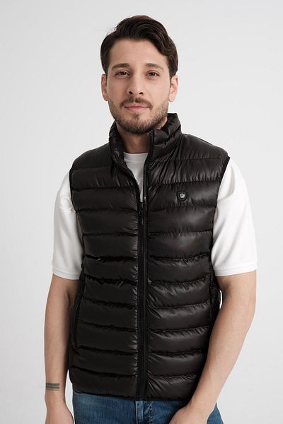 Piyera Men's Polyester Elyas Zippered Black Quilted Vest - 1004