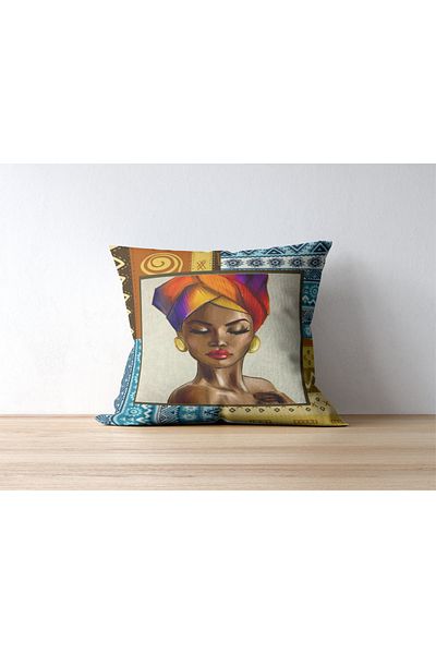 Home Athira Elegant Rachel Fabric - African Women's Portrait Pattern 45X45 Throw Pillow Cover