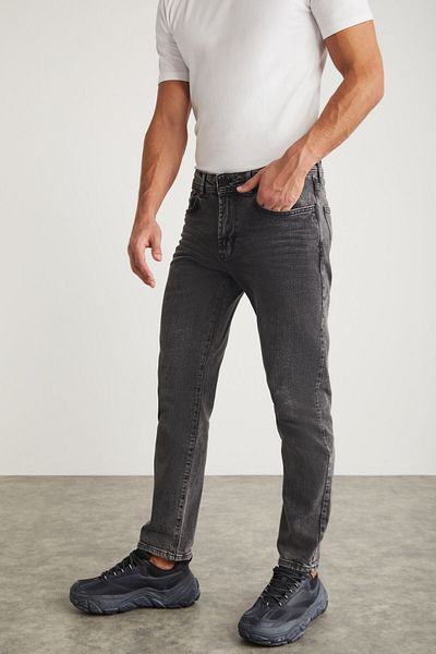 GRIMELANGE Antonia Men's - Stretch and Thick Texture Gray Jeans: Pipe Leg, Magic Denim Jeans