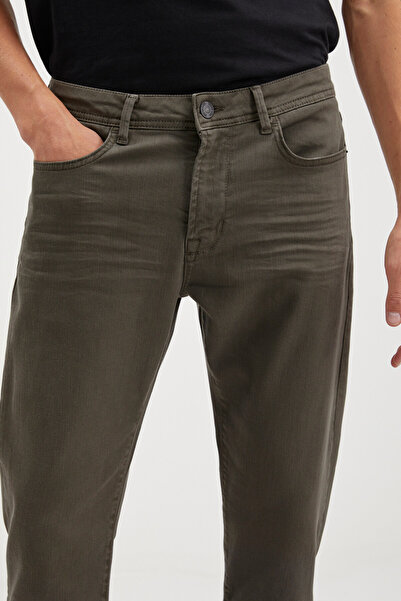 GRIMELANGE Ανδρικά Antonia - Χακί τζιν με ελαστική και χοντρή υφή: Pipe Leg, Tappared Fit Magic Denim