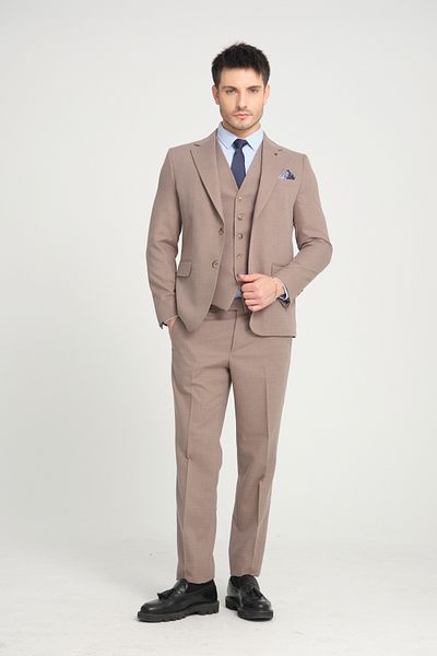Frappoli Slim Fit Men's Solid Mono Neck Double Slit Lined Suit Dress