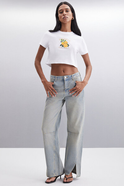 GRIMELANGE Γυναικείο T-Shirt TANITH White Crop - 100% βαμβάκι