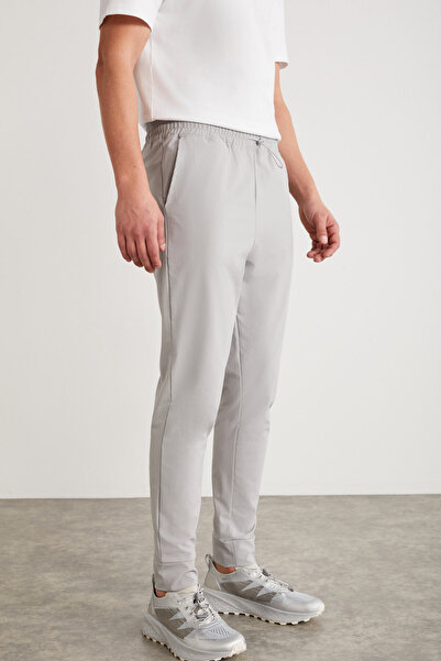 GRIMELANGE Cristian Men's Technical Fabric Gray Sweatpants with Elastic Waist and Stopper Detail