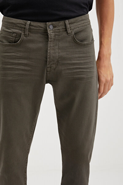 GRIMELANGE Ανδρικά Antonia - Χακί τζιν με ελαστική και χοντρή υφή: Pipe Leg, Tappared Fit Magic Denim