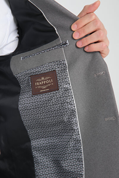 Frappoli Alfredo Erkek Gri Mono Yaka Keten Desenli Slim Fit Spor Blazer Ceket