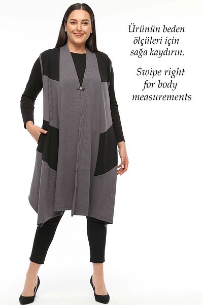 Laden Plus Size Women's Draped Seasonal High Quality Knitted Mother Asymmetrical Gray Vest