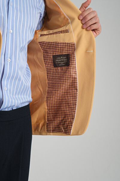 Frappoli Baselna Erkek Sarı Esneyen Likralı Kumaşlı Tam Astarlı Slim Fit Mono Yaka Dar Kesim Blazer Ceket
