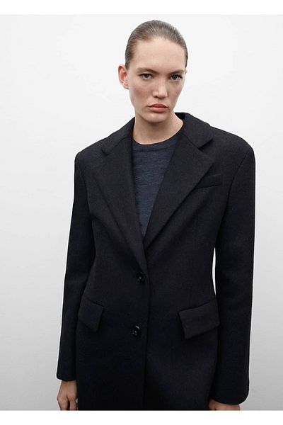 MANGO Woman Woolen Overcoat with Padded Shoulders