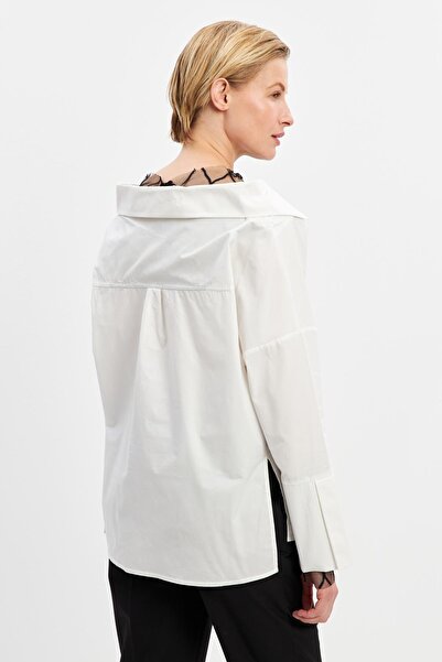 Setre White Long Sleeve Basic Shirt with Shoulder Detail