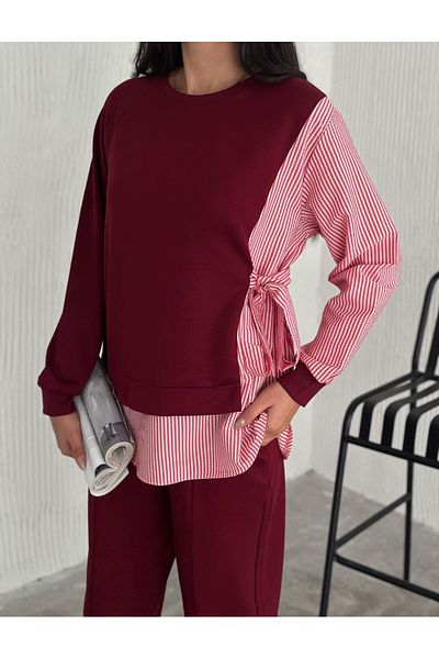 sportiness Oversize Modal Fabric Suit with Poplin Tied Line Detail
