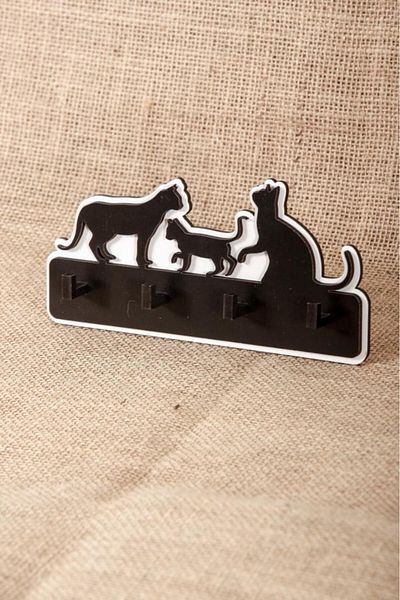 SUME Dekoratif Kedi Ailesi Anahtar Askısı Ahşap Anahtarlık Dekor