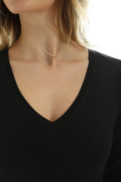 Almila V-Neck Slim Fit Women's Bodysuit - Long Sleeve, Cotton and Lycra 2039 Model Blouse