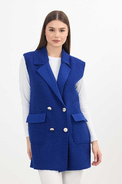 Rays 3016A Saks Blue Boucle Vest - Button Detail