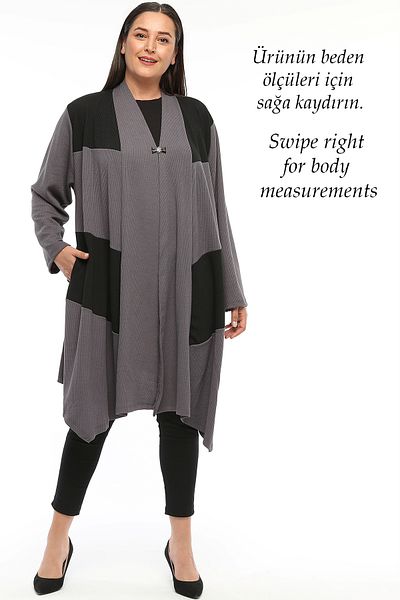 Laden Plus Size Women's Draped Oversize Knitted Spring Mother Gray Asymmetrical Cardigan