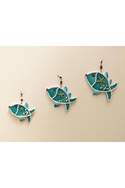 SUME Deniz Kabuğu Süslemeli Üçlü Balık Duvar Süsü Nazarlık