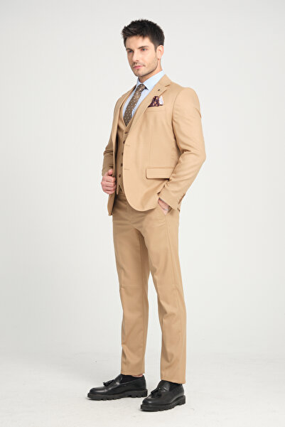 Frappoli Slim Fit Erkek Düz Mono Yaka Çift Yırtmaçlı Astarlı Takim Elbise