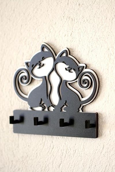 SUME Decorative Cute Cats Key Strap Wooden Keychain Decor
