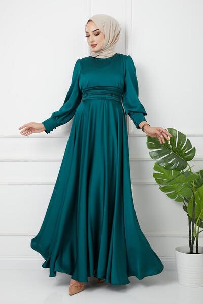 Olcay Βραδινό φόρεμα με πιέτες με λεπτομέρεια πράσινο 1595