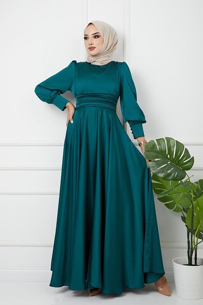 Olcay Abendkleid mit Taillenfalten und Gürtel, Grün 1595