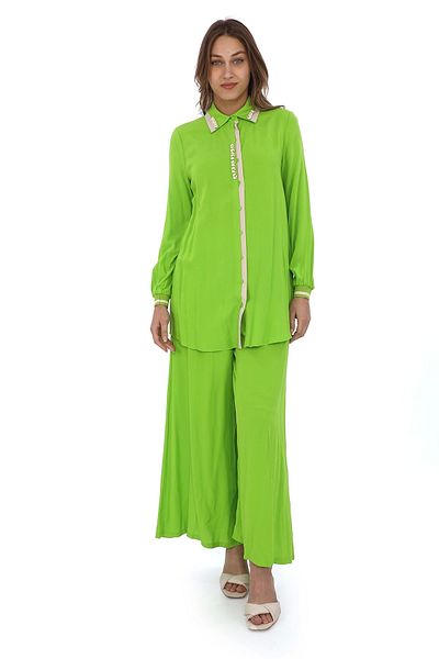 lodmela Pistachio Green Double Tunic Set - Collar Bead Embroidered 02