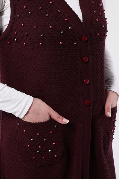 Laden Women's Knitwear Large Size Medium Thick Mother Long Stone Claret Red Vest