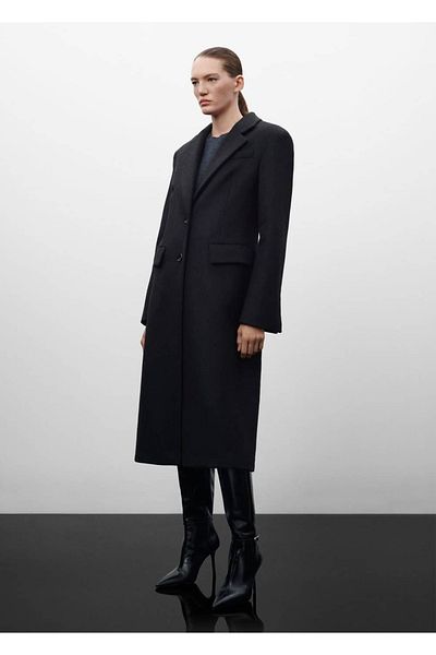 MANGO Woman Woolen Overcoat with Padded Shoulders