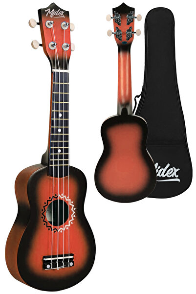 Midex Ukx-500rd Sunburs Effect Mahon Ukulele soprano Set complet