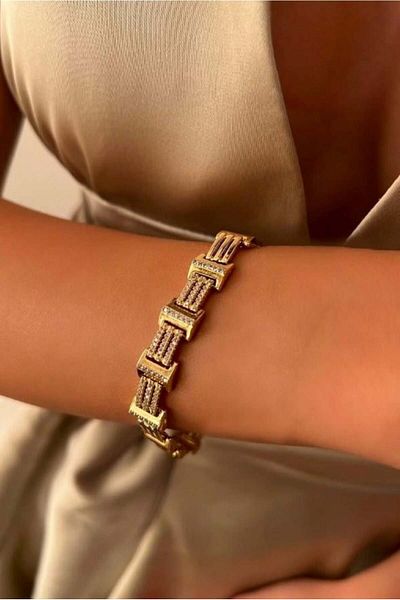 Sose Moda Xuping Zircon Stone Stripe Bracelet - Gold