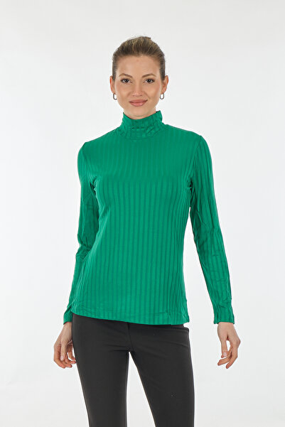 ON Рибальський комір, довгі рукави, зелена жіноча блуза 22271373
