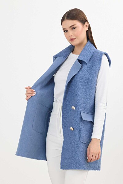 Rays 3016A Düğme Detay Buklet Yelek Mavi